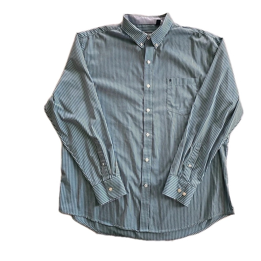 IZOD Mens XL Button Down Long Sleeve Casual Shirt Blue Stripe Preppy